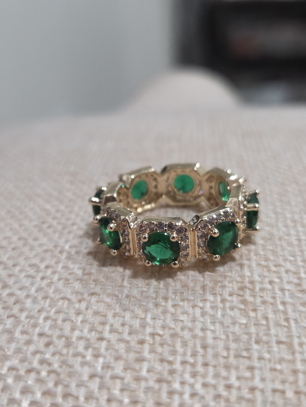 Gold-Filled Emerald Green Crystal Halo Ring - Women Jewelry - Picture 3 of 4